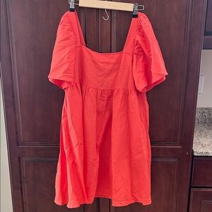 Daze Dayz Orange Puff Sleeve Linen Dress